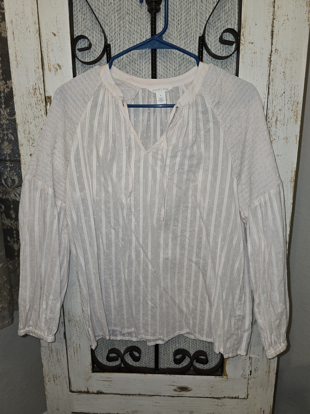 Calson Light Pink Striped Peasant Blouse - Women